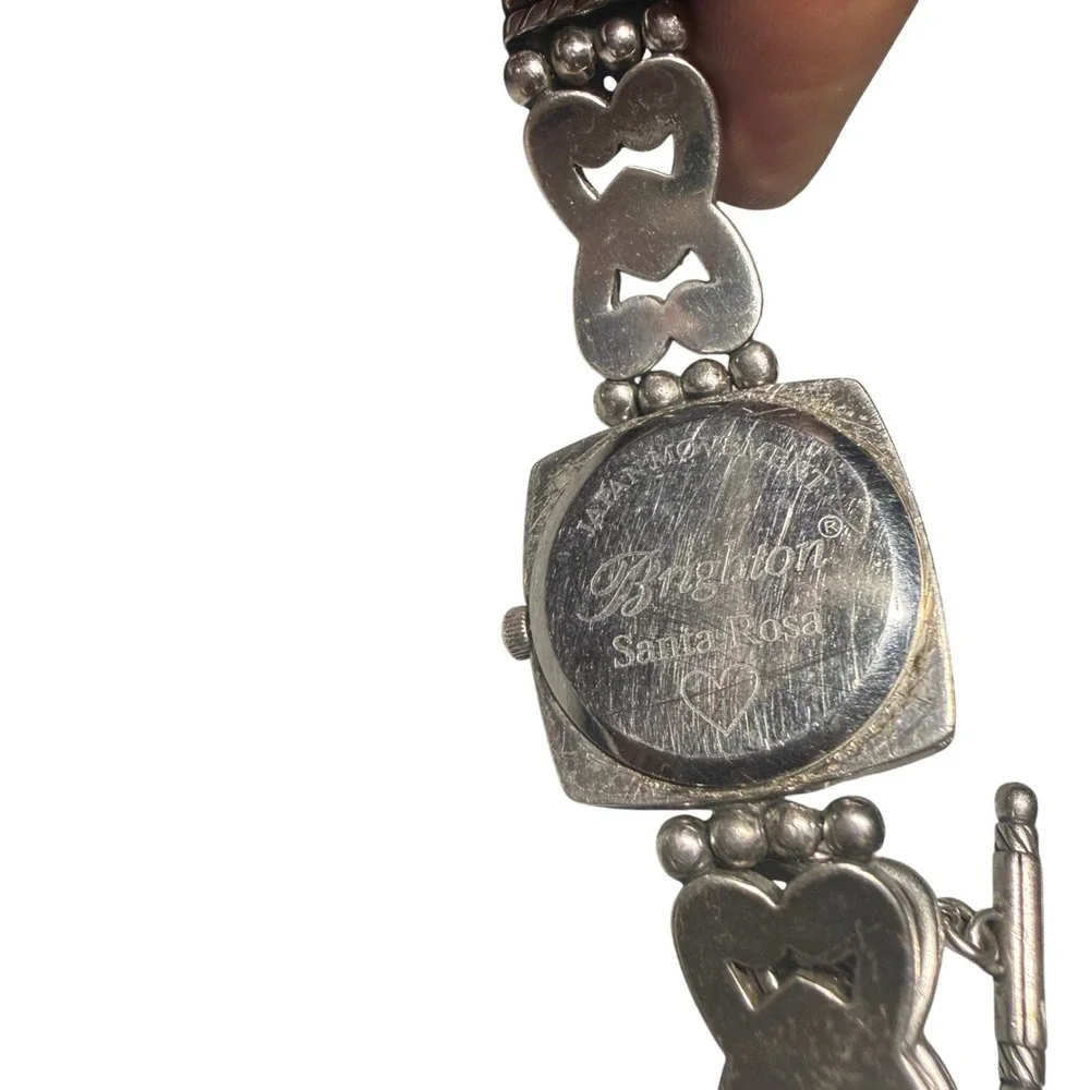 Brighton Santa Rosa Silver Tone Heart Scroll‎ Toggle Link Bracelet Watch Analog